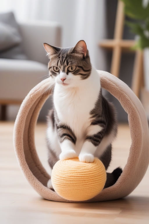 pet cozy home cat playing with a toy