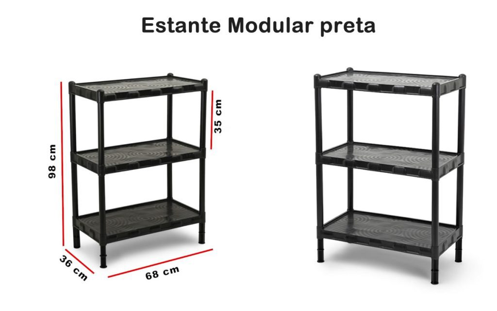 estante preta modular 3 prateleiras